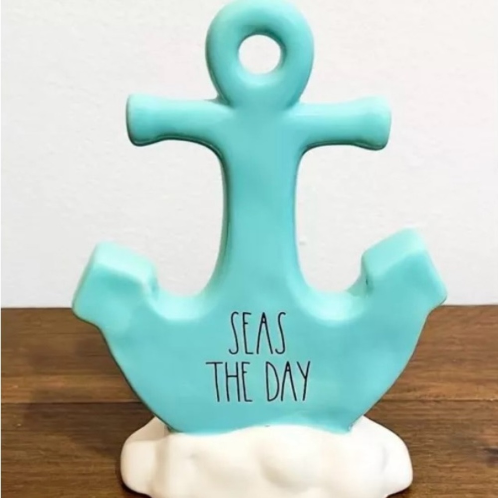 Rae Dunn Seas the Day Anchor Decor - Aqua and White